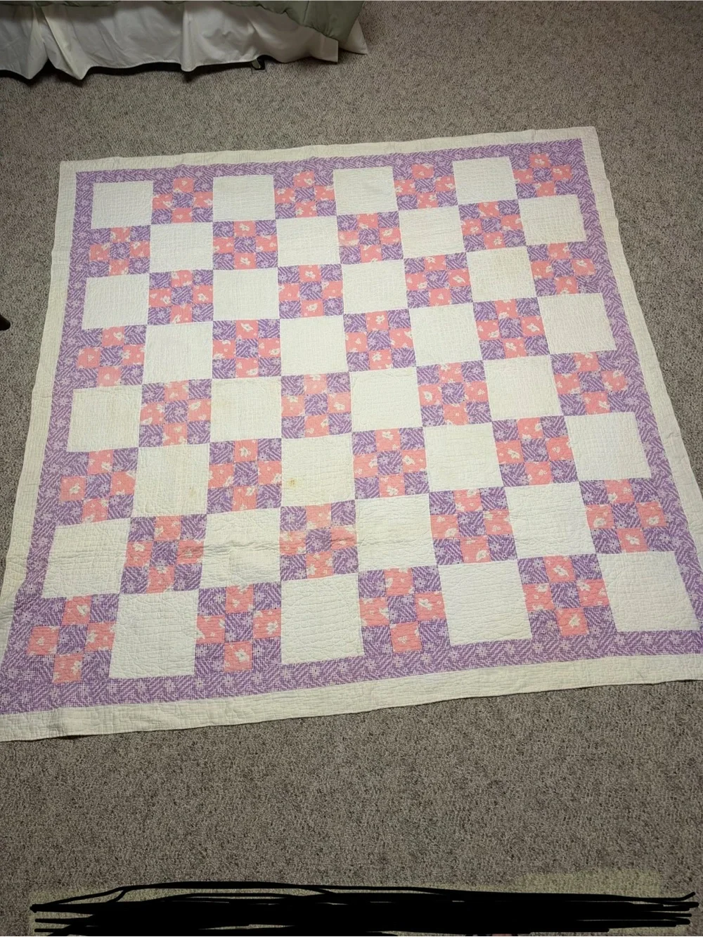 Handmade Antique Lavender and Pink Patchwork Quilt - Home Bedding